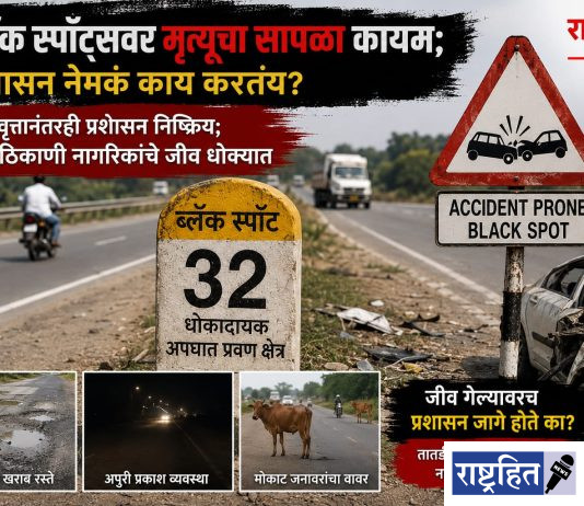 ब्लॅक स्पॉट्सवर मृत्यूचा सापळा कायम ! प्रशासन नेमकं काय करतंय? वृत्तानंतरही प्रशासन निष्क्रिय ; ३२ ठिकाणी नागरिकांचे जीव धोक्यात